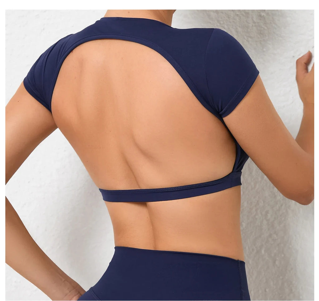 Sports Muscle Back Tee Without Padded Women Backless Sports Shirts Workout Gym Training Yoga T-Shirt Outdoor Open Back Tops